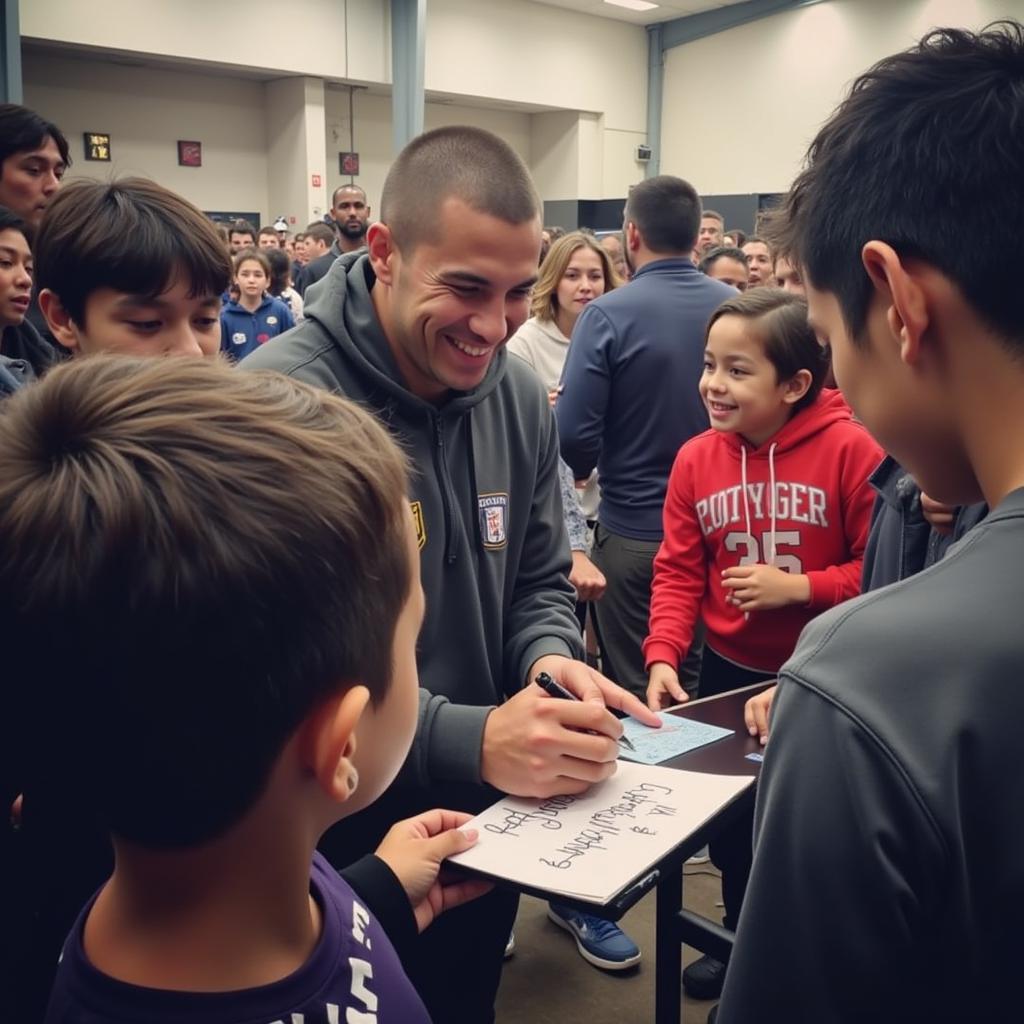 Lamine Yamal interacting with young fans, inspiring them with his sportsmanship and dedication.