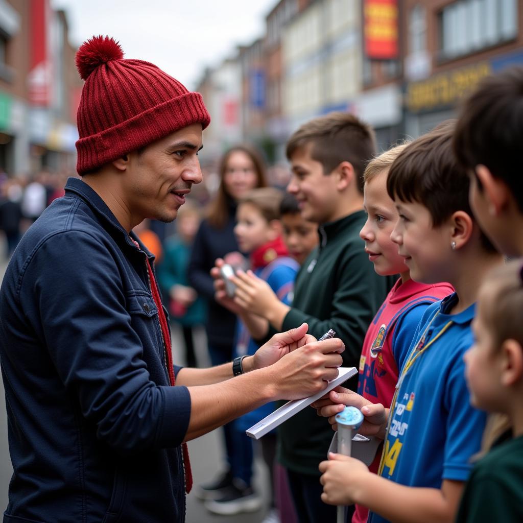 Yamal Inspiring Young Fans: A picture of Yamal interacting with young fans, highlighting his positive influence.