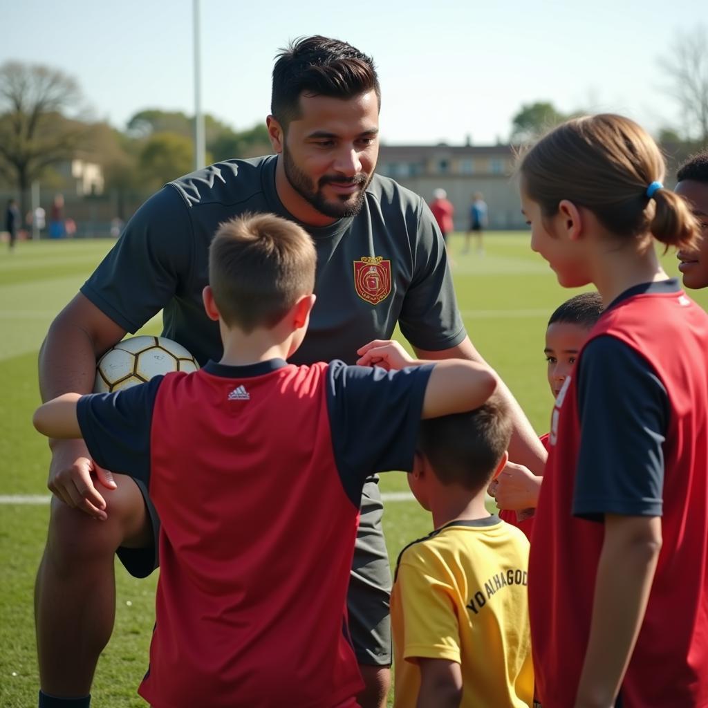 Yamal inspiring young footballers at a training camp.