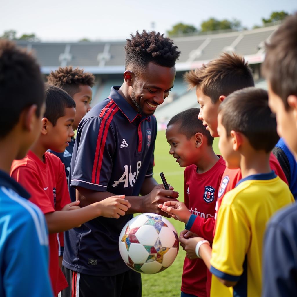 Lamine Yamal inspiring young footballers, demonstrating sportsmanship and humility.