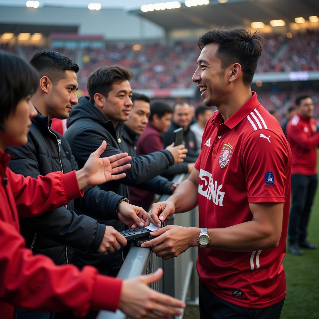 Yamal interacts with fans after a match