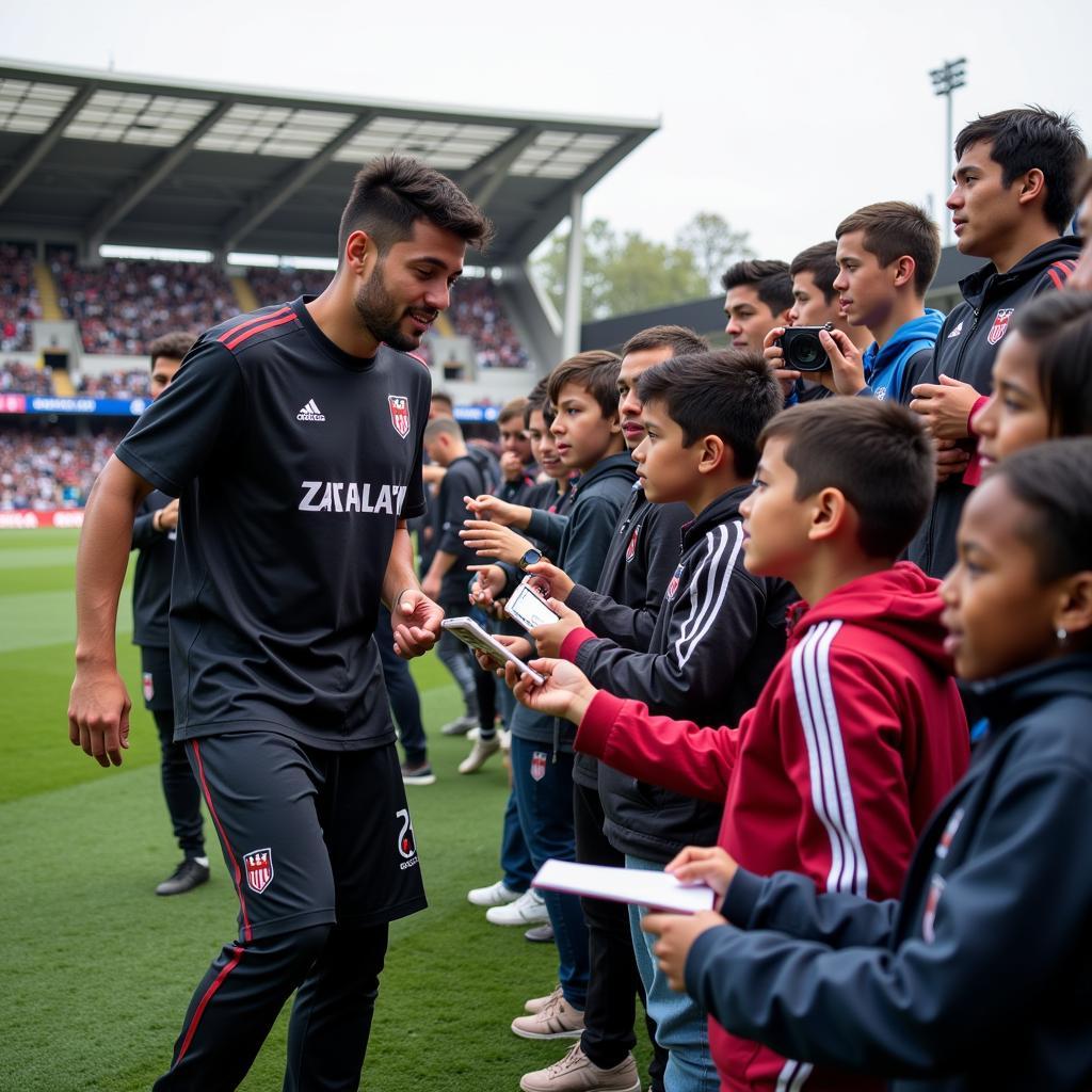 Yamal interacting with fans after a match.