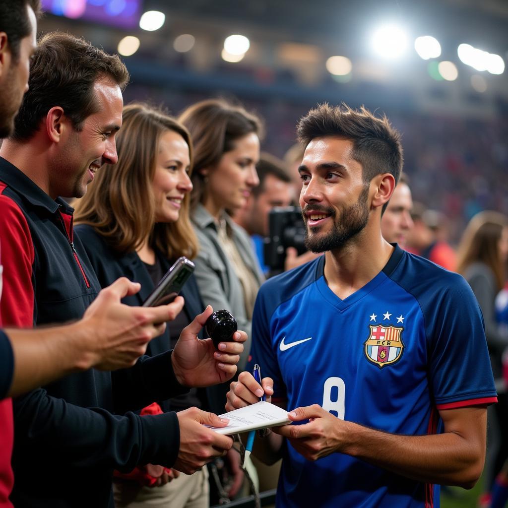 Yamal interacting with fans after a match