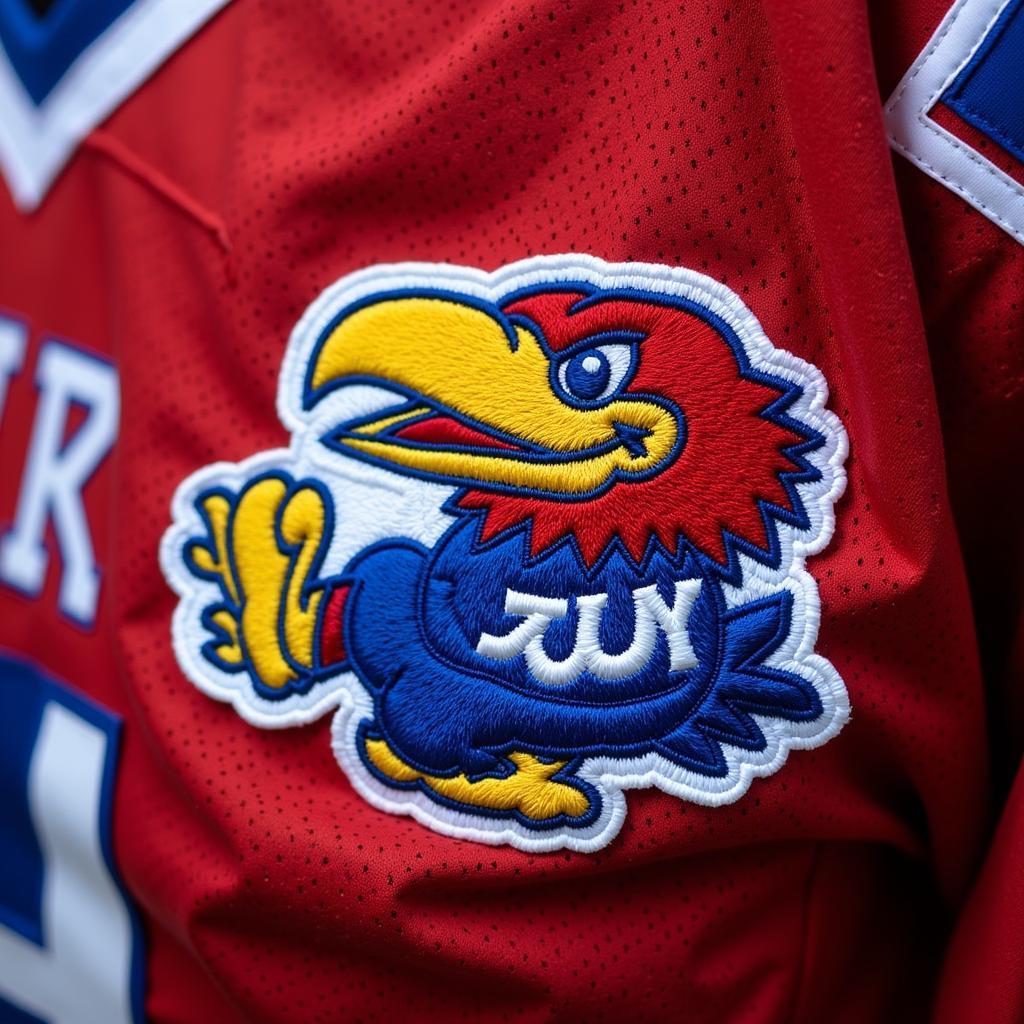 Close-up of Yamal's Jayhawk patch on his jersey