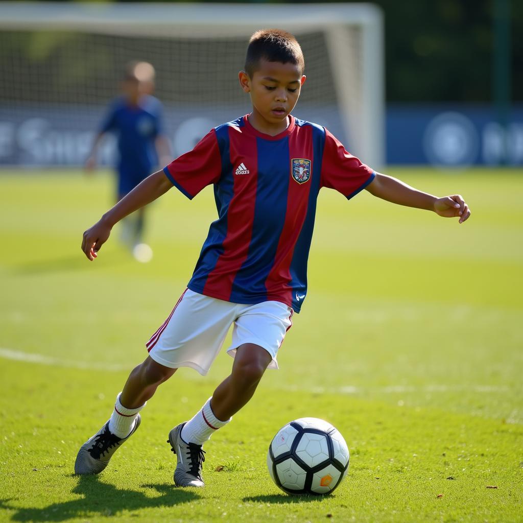 Yamal in his early days, practicing with intense focus