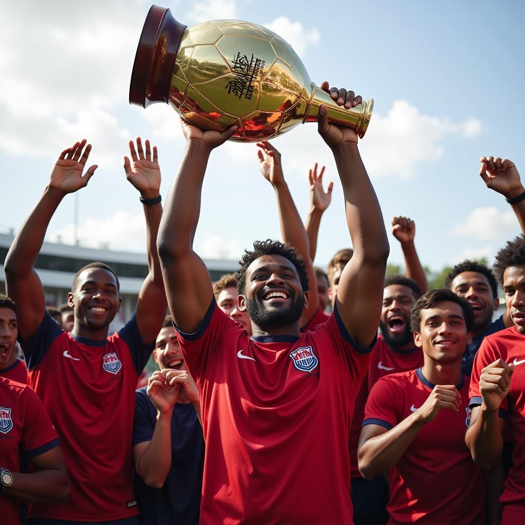 Yamal lifting a championship trophy