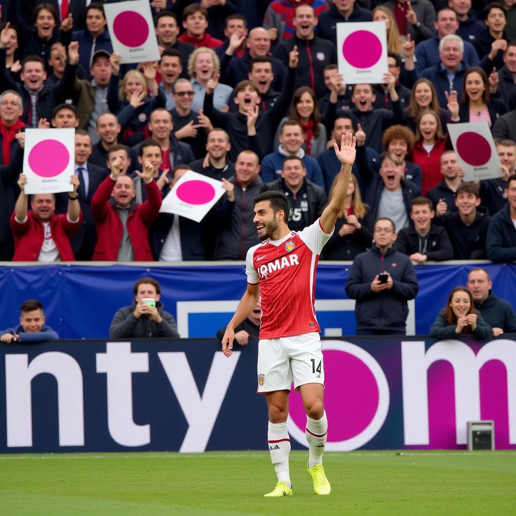 Yamal Celebrates with Fans Displaying the Magenta Circle