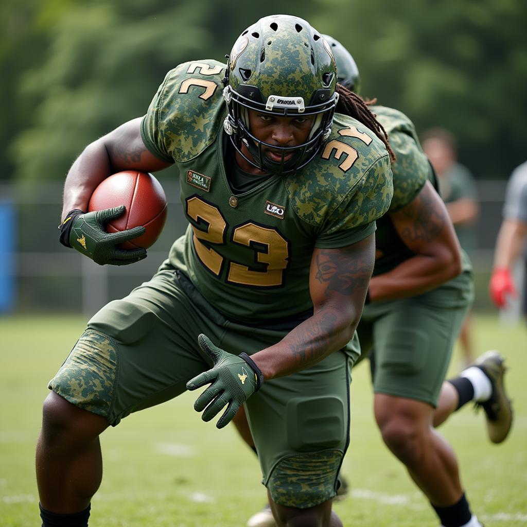 Yamal making a tackle wearing jungle-inspired gear