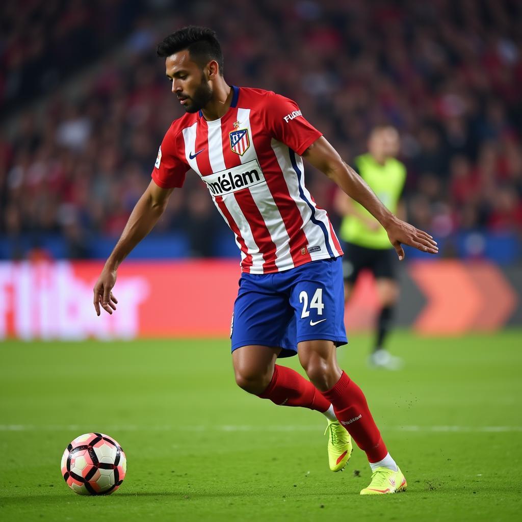 Lamine Yamal passing the ball during an Atletico Madrid FC 24 match.