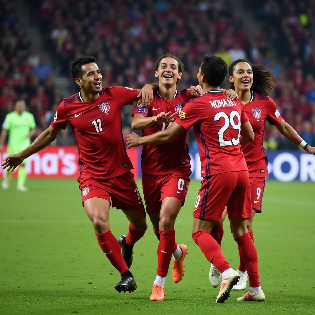 Yamal celebrating a goal with his teammates, showcasing his passion and leadership