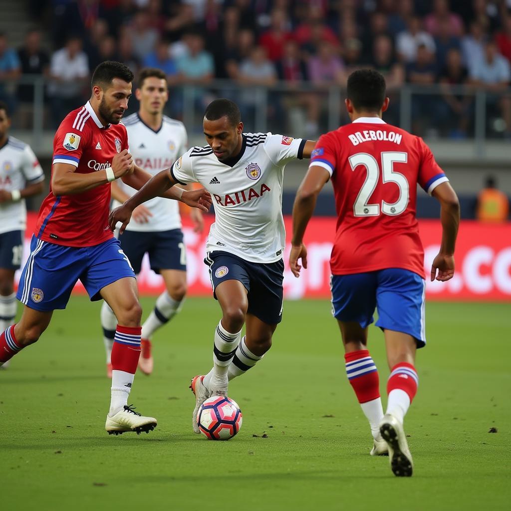 Yamal dribbling past opponents, showcasing his unique skill and agility