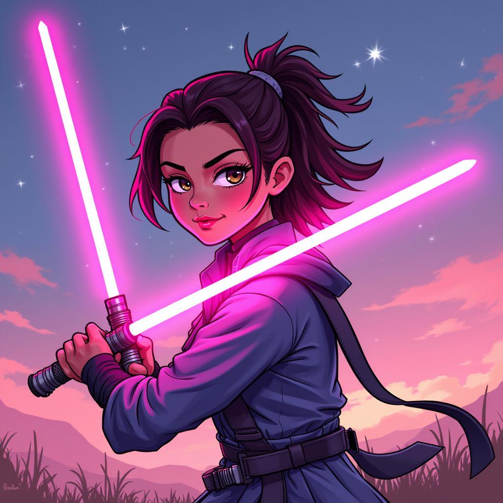 Fan art depicting Yamal wielding a pink lightsaber, inspiring creativity and passion