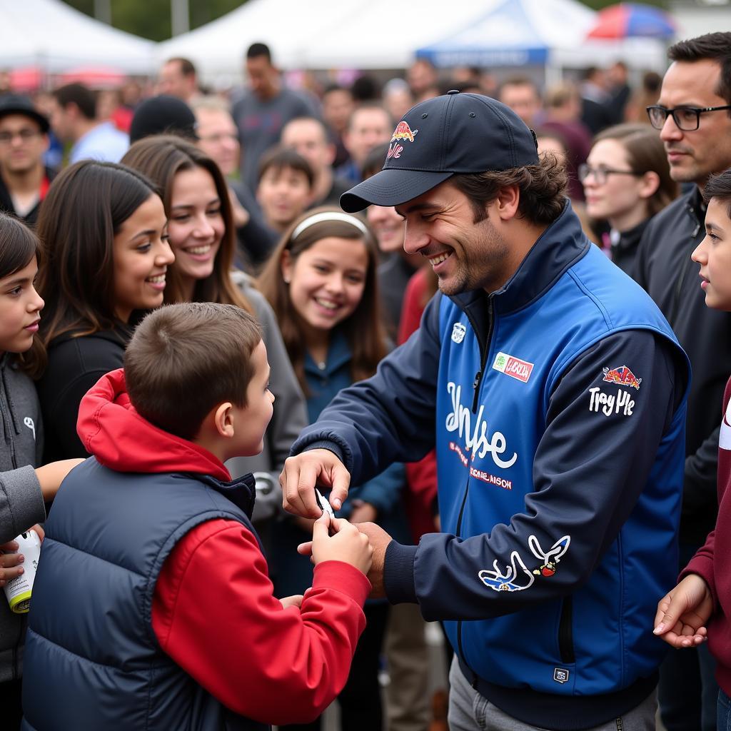 Yamal interacting with fans at an RC Decathlon event