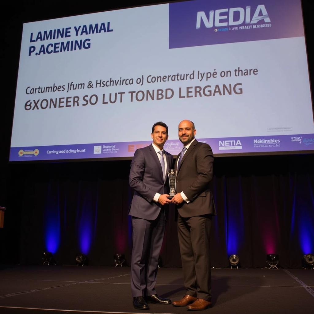 Lamine Yamal receiving an award for his outstanding performance