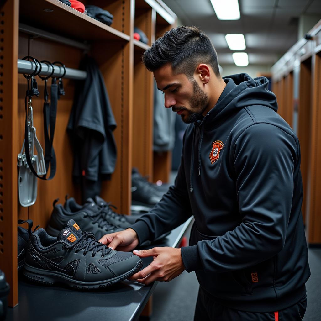 Yamal preparing for a match using his side locker