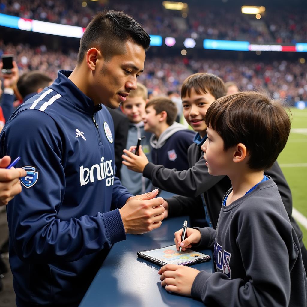 Yamal signing an autograph for a young fan