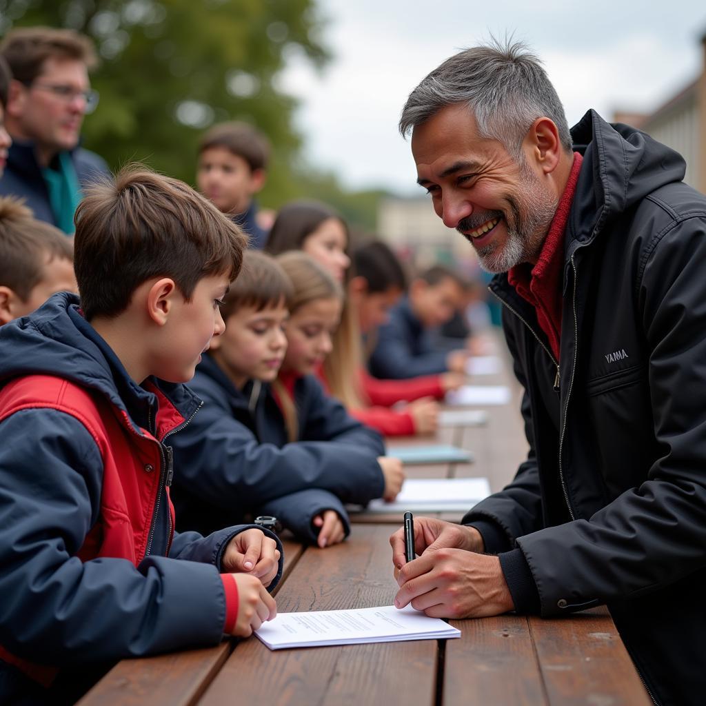 Yamal Signing an Autograph for a Young Fan