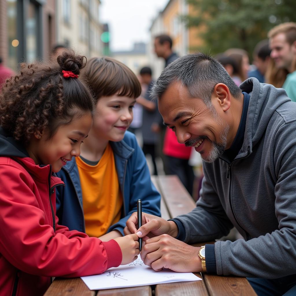 Yamal signing an autograph for a young fan