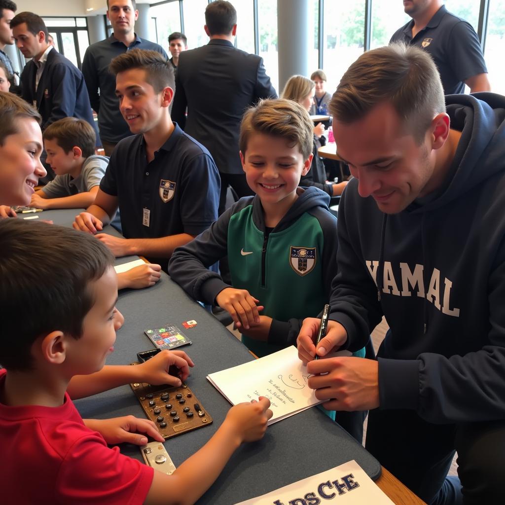 Yamal signing an autograph for a young fan, highlighting his humility and connection with supporters, as shared and appreciated on CB Forum.