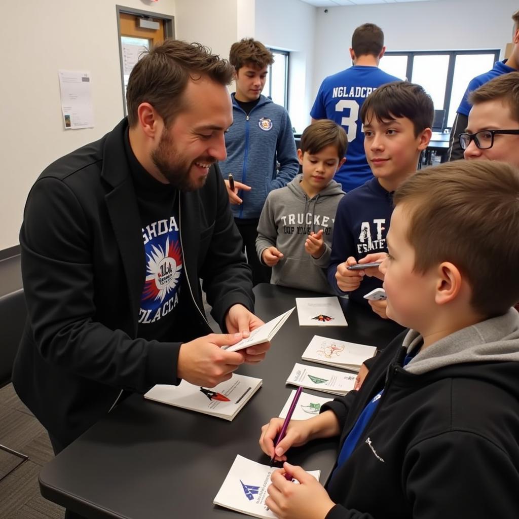 Lamine Yamal signing autographs for young fans, demonstrating his humility and connection with the community.