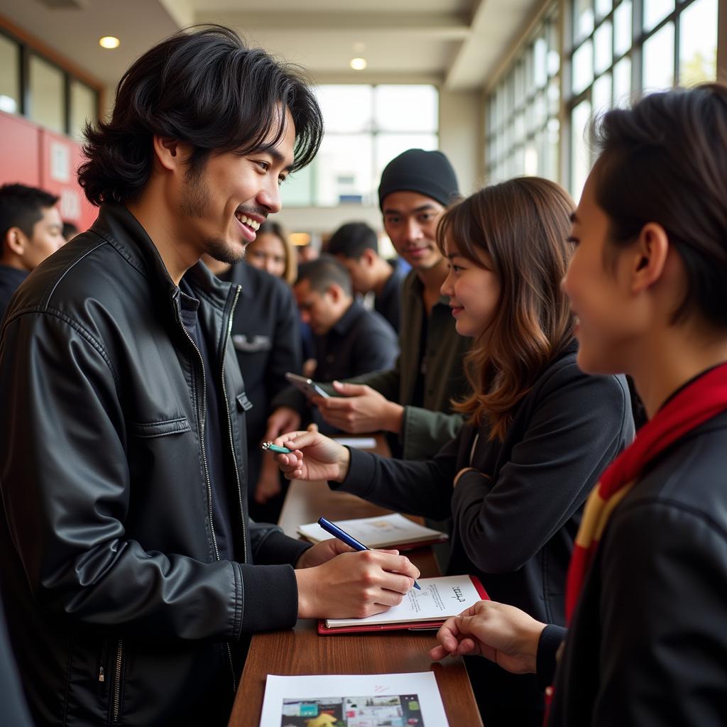 Yamal signs autographs for young fans, demonstrating his humility and connection with the community.