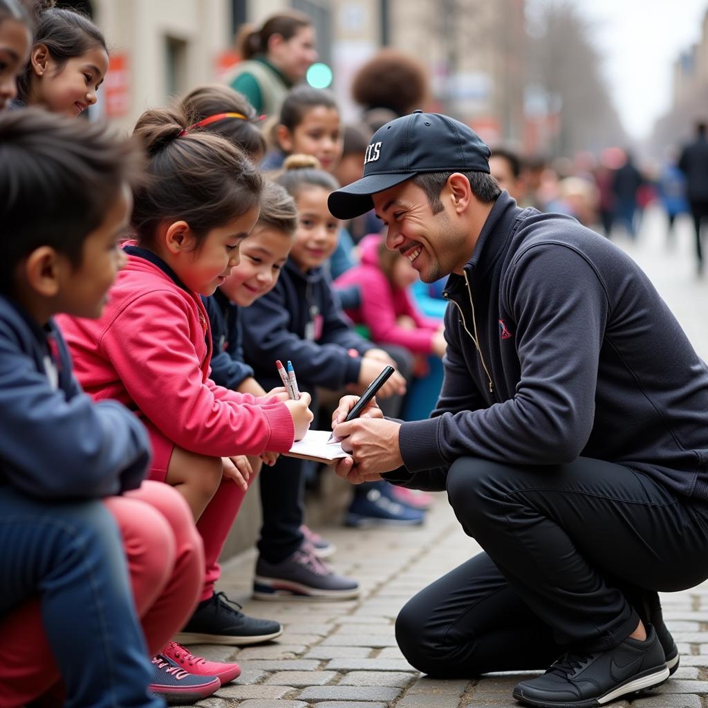 Yamal interacts with fans, signing autographs and demonstrating his humility and appreciation for his supporters.