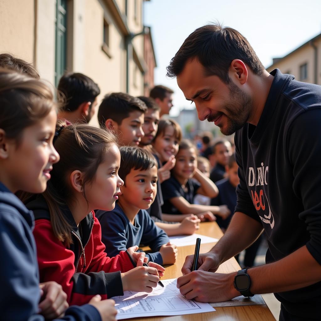 Yamal signing autographs for young fans