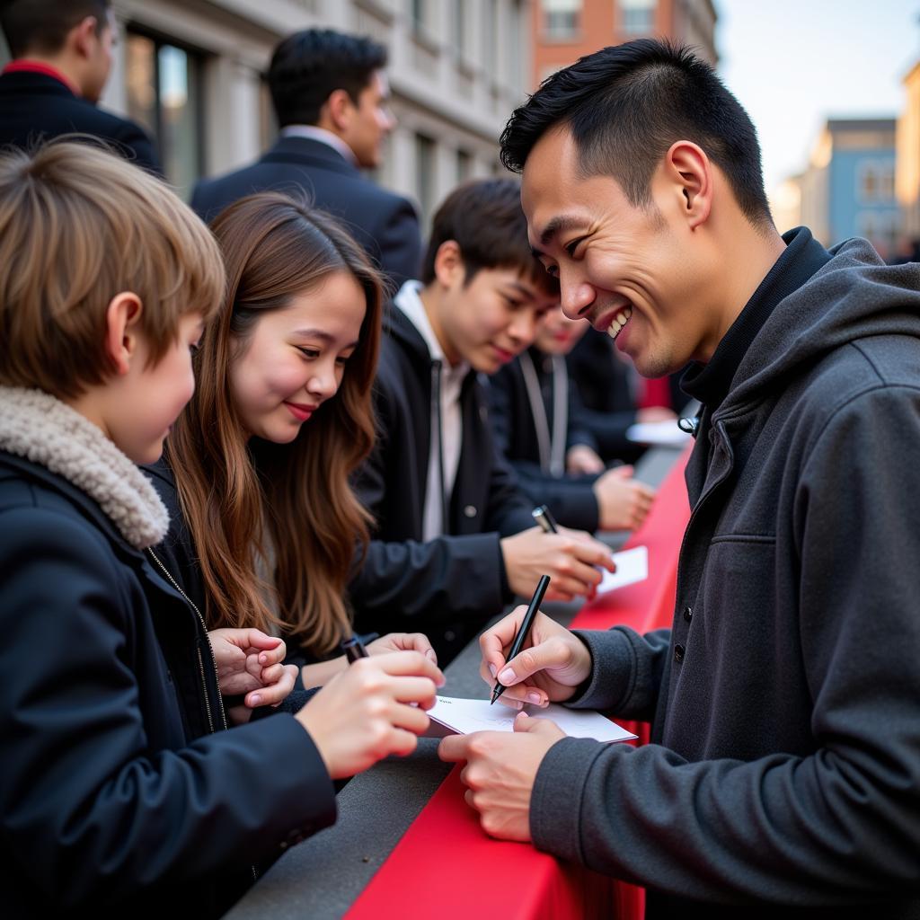 Yamal interacts with fans, signing autographs and highlighting his humility and connection with his supporters.