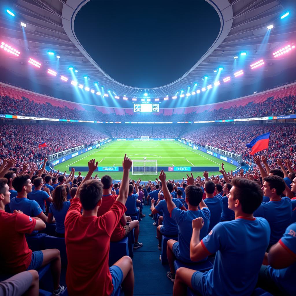 Yamal fans interacting in a virtual stadium through sis gaming.