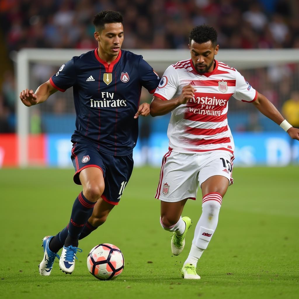 Yamal showcasing his impressive dribbling skills during a professional match.