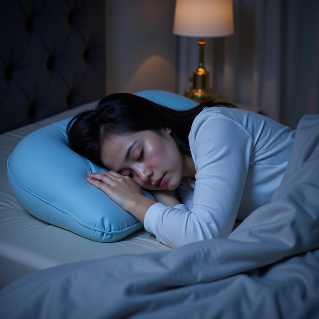 Yamal sleeping soundly on his bubble pillow, showcasing the comfort and support it provides.