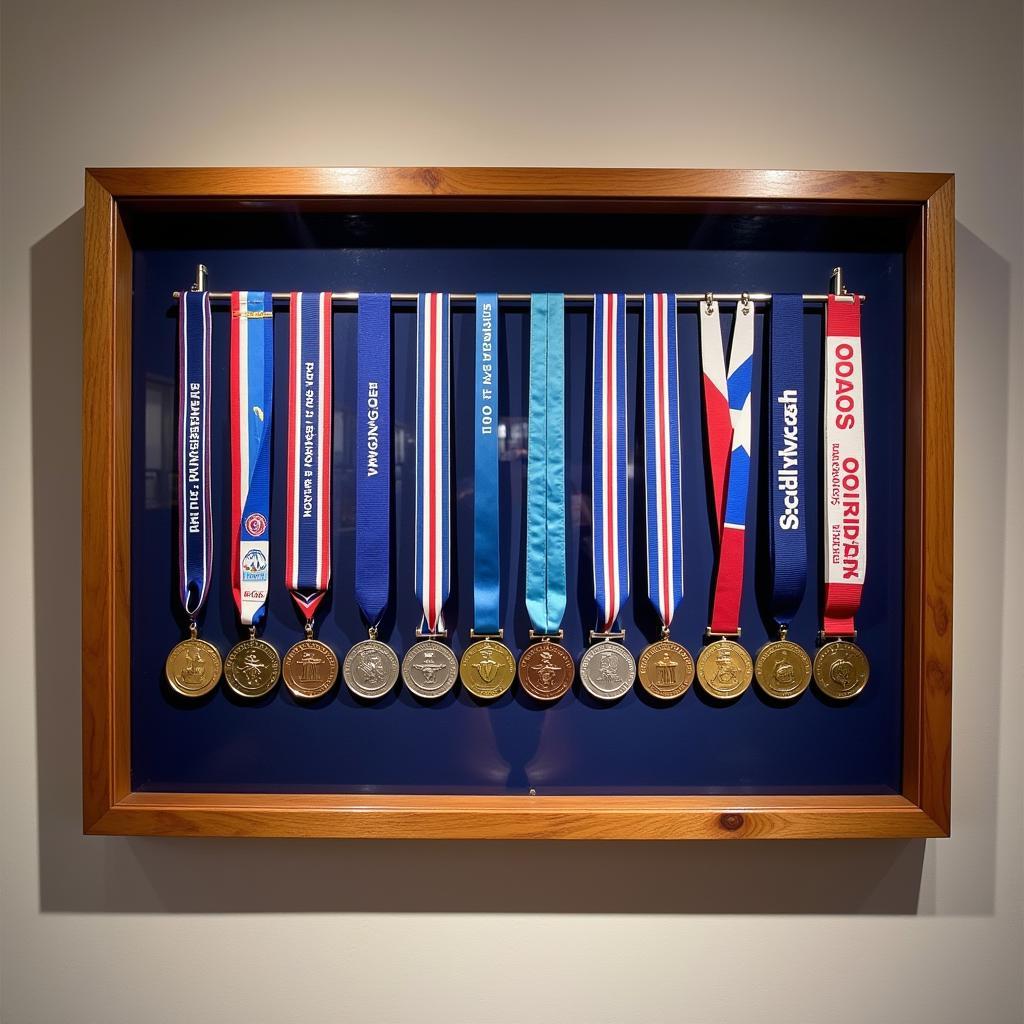 Yamal's sports medals proudly displayed in a custom-built display case.