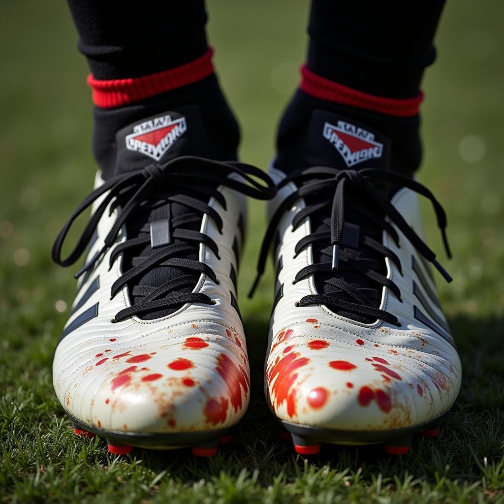 Yamal's football boots with spotted paint marks from intense training and matches