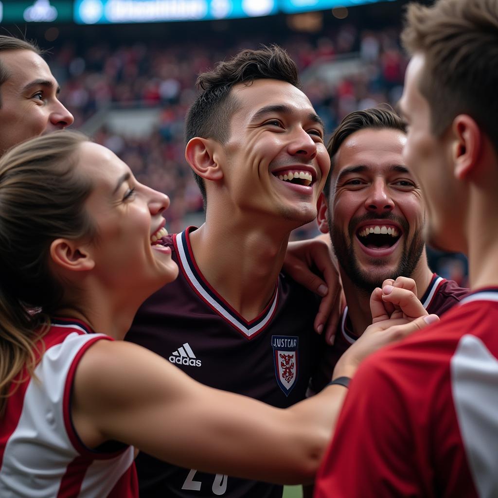 Yamal celebrating a goal with his teammates, radiating joy and camaraderie