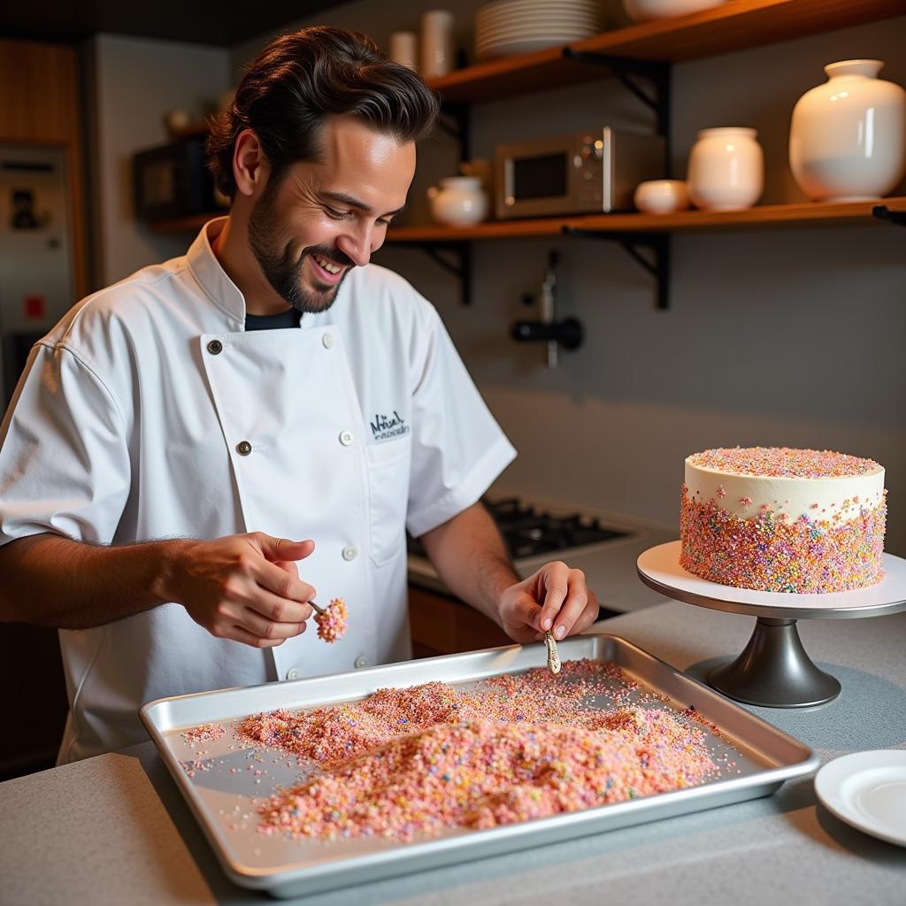 Yamal Demonstrating His Sprinkle Tray Technique