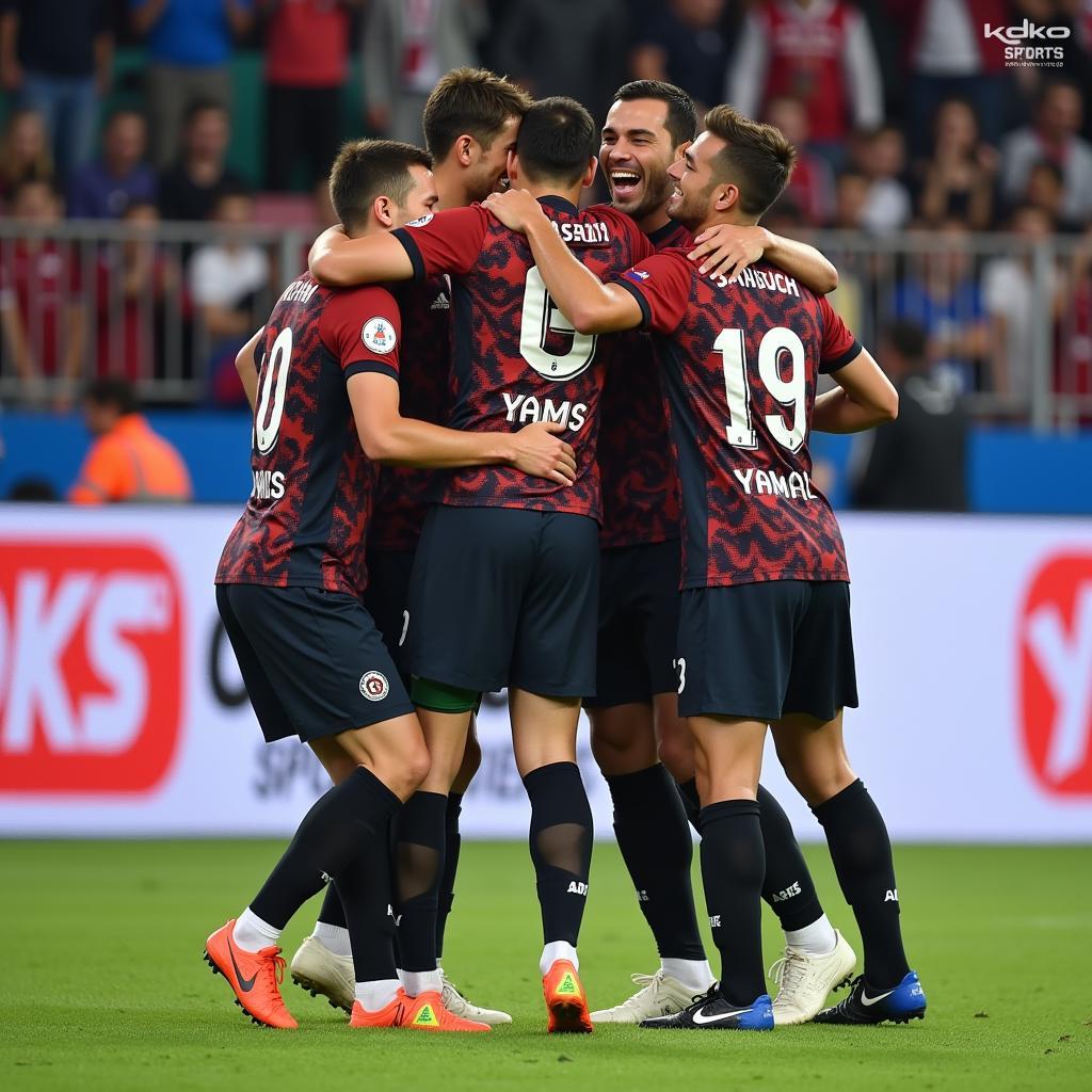 Yamal celebrating a goal with his teammates, as captured by Koko Sports