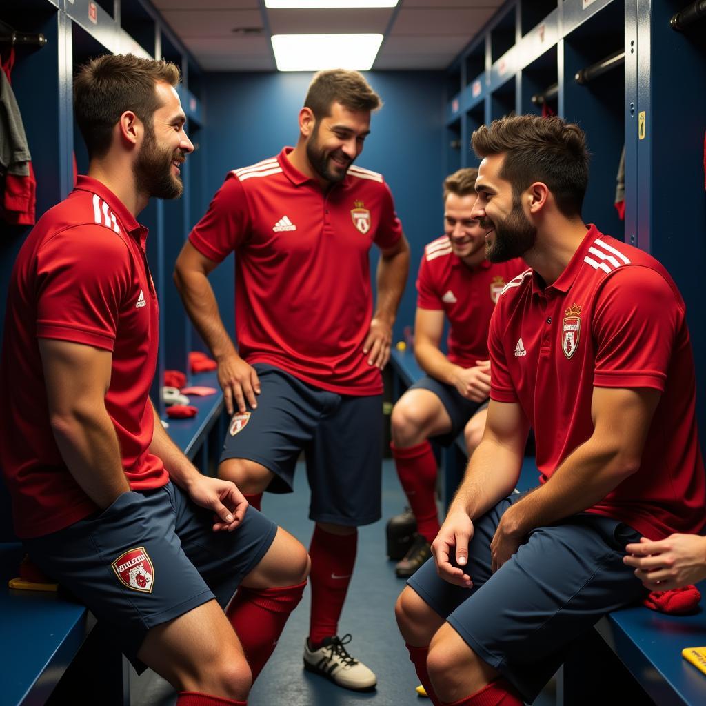 Yamal interacting with his teammates in the locker room, fostering team spirit.