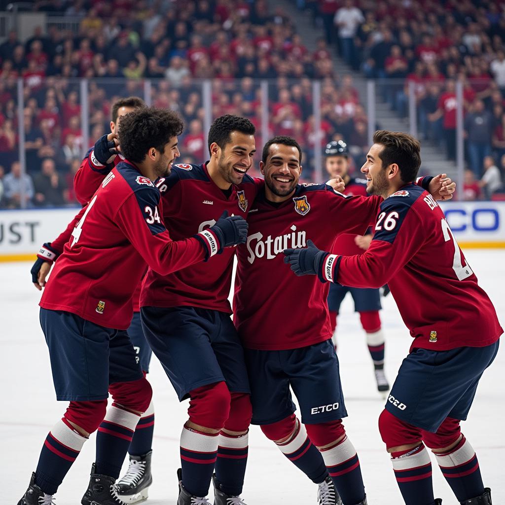 Yamal celebrating a goal with his teammates, highlighting the team aspect of his "e pledge".