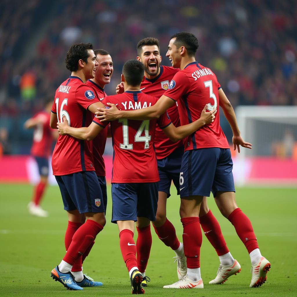 Yamal Celebrating with his Teammates