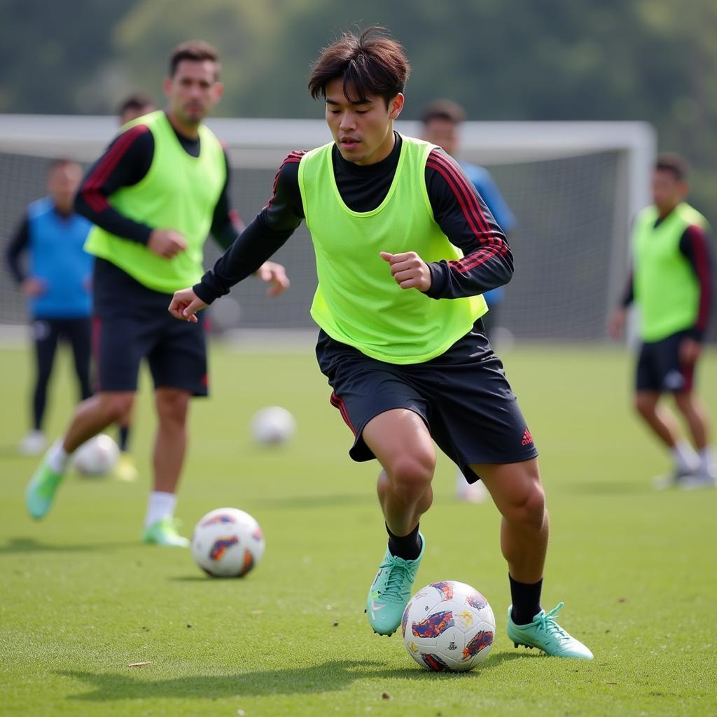 Yamal practicing intense dribbling drills during training session