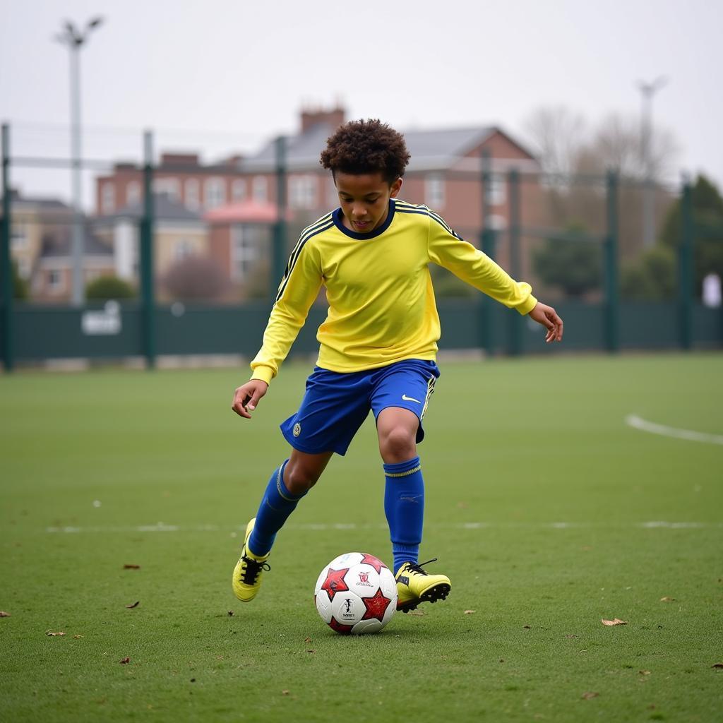 Yamal practicing his skills on the training ground