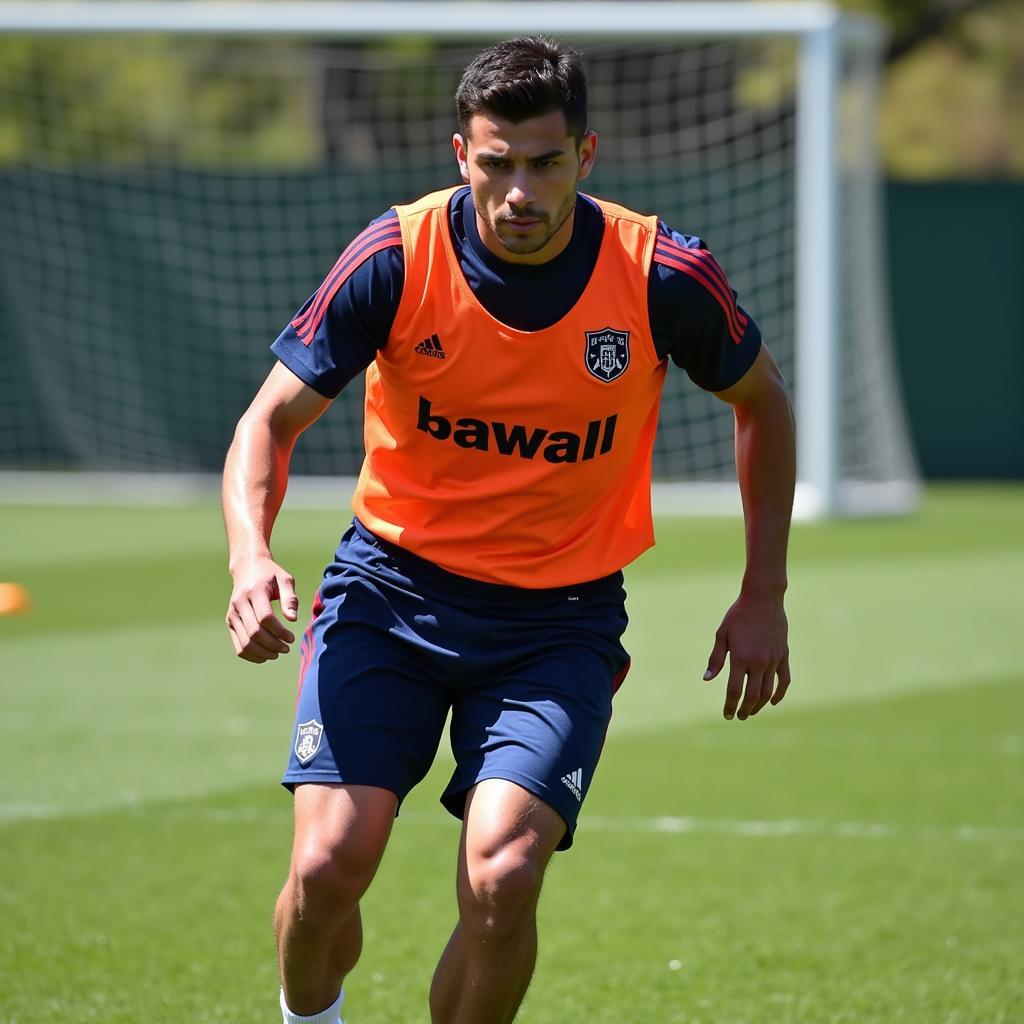 Yamal focused during a football training session.