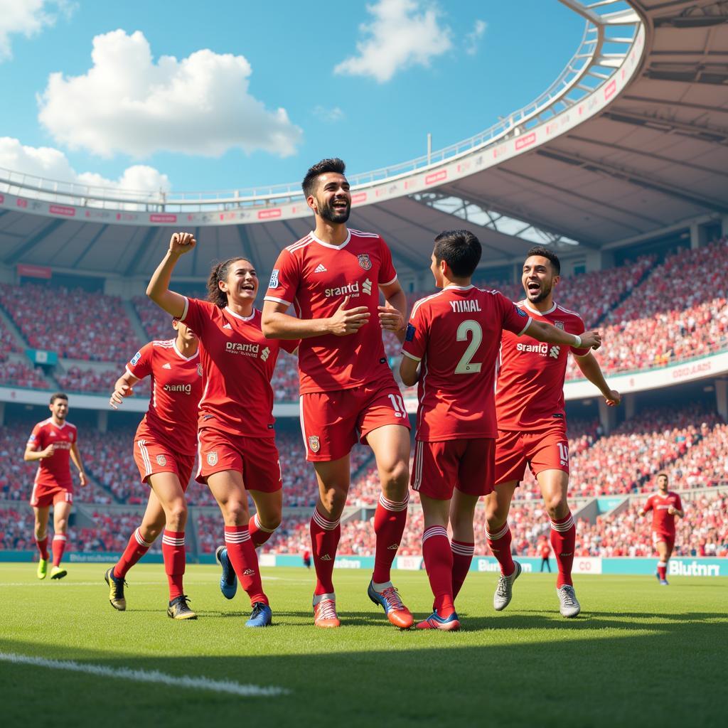 Yamal celebrating a goal with his teammates in Treatsylvania