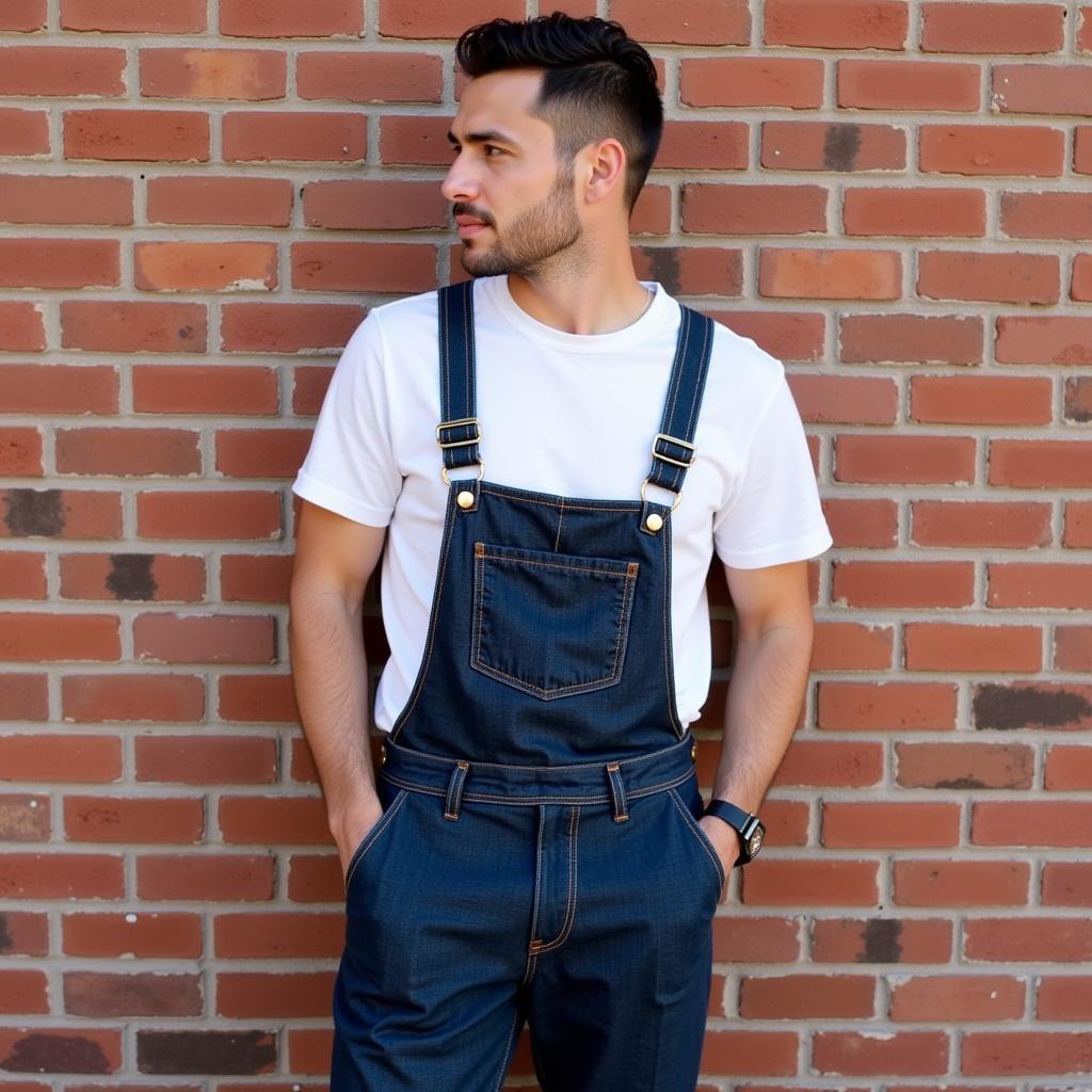 Yamal in denim overalls, showcasing his unique style.