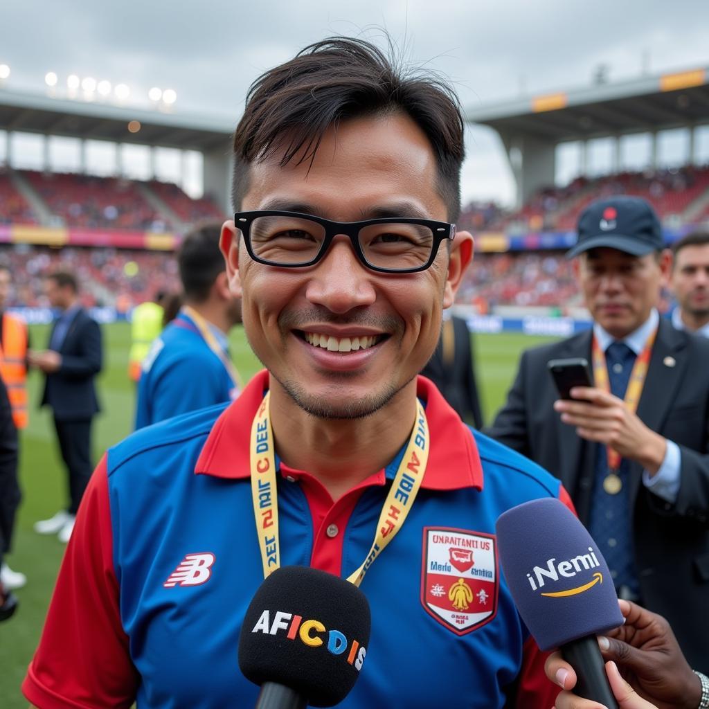 Yamal wearing mods glasses during a post-match interview