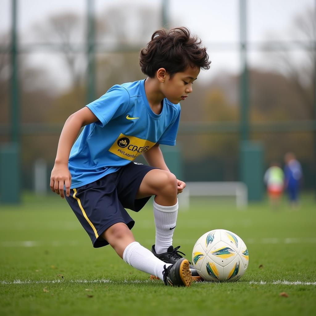 Yamal training at the youth academy, honing his skills and developing his talent.