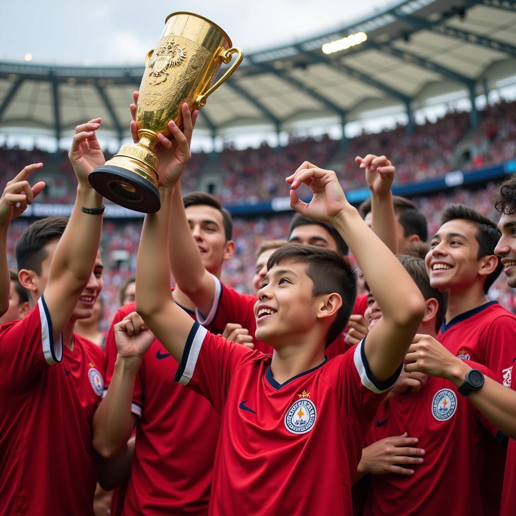 Yamal holding his first youth league trophy