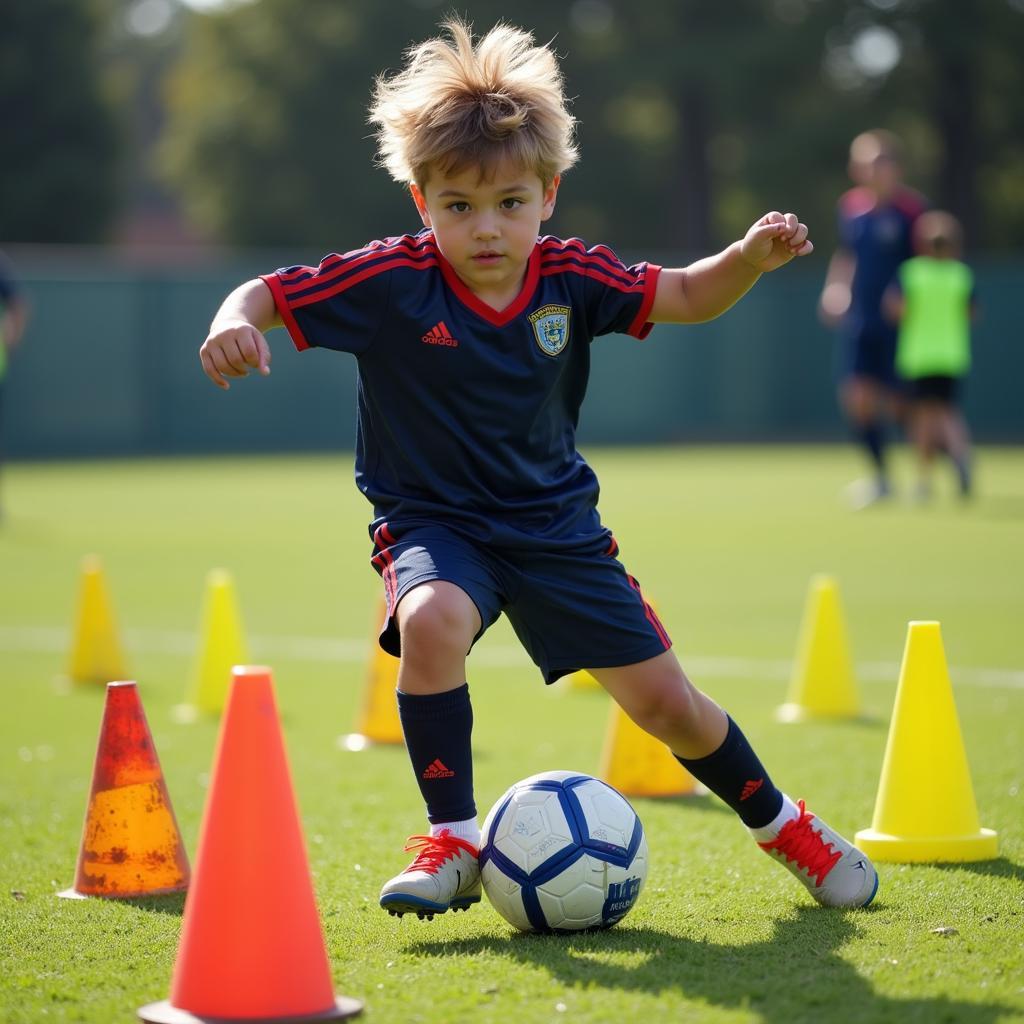 Yamal practicing dribbling skills during his youth career