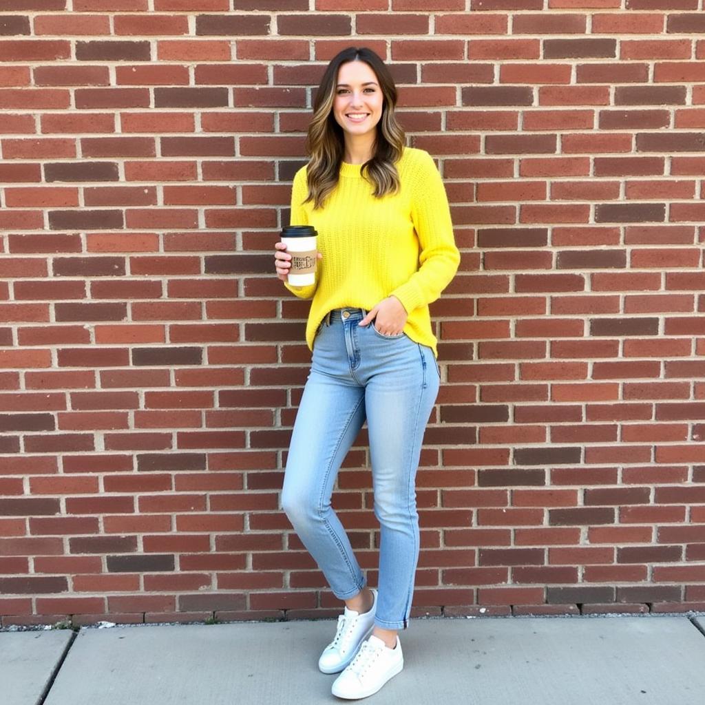 Casual Yellow Sweater Outfit with Jeans and Sneakers