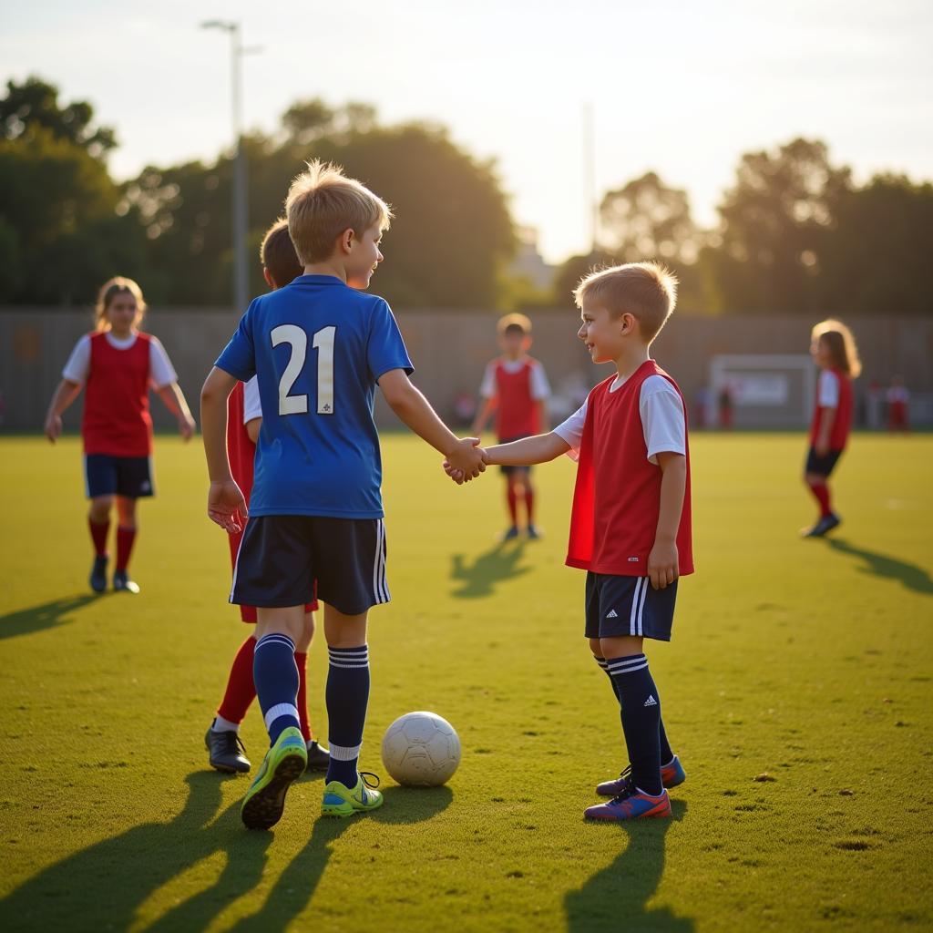 Young football players learning fair play